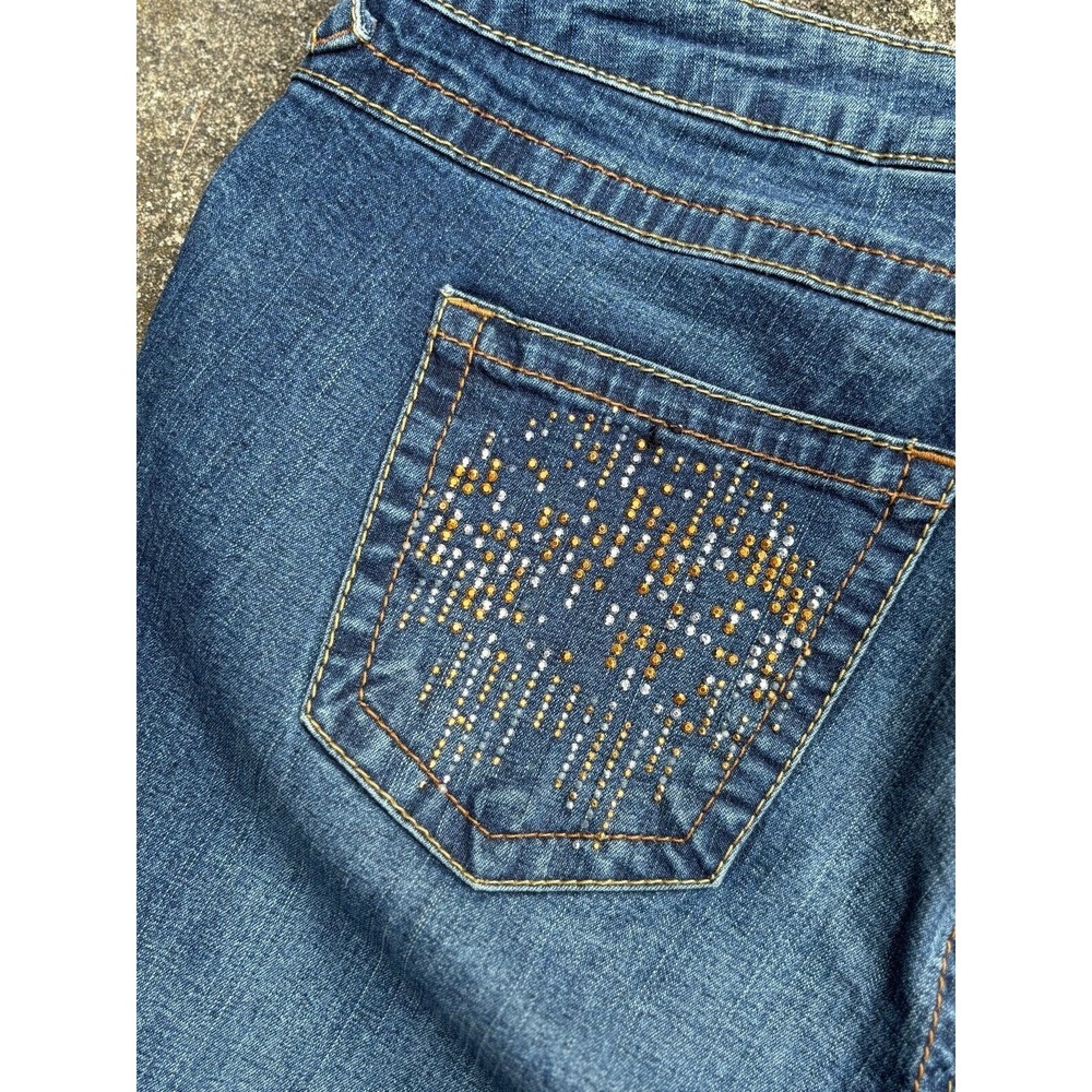 Baby Phat Women's Jeans Rhinestones Distressed Blue 36x28.25‎ Tagged 18